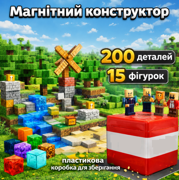 Магнитный конструктор в стиле известной игры 200 кубиков 15 фигурок пластиковый бокс для хранения детский набор для игры и развития bx20001 фото