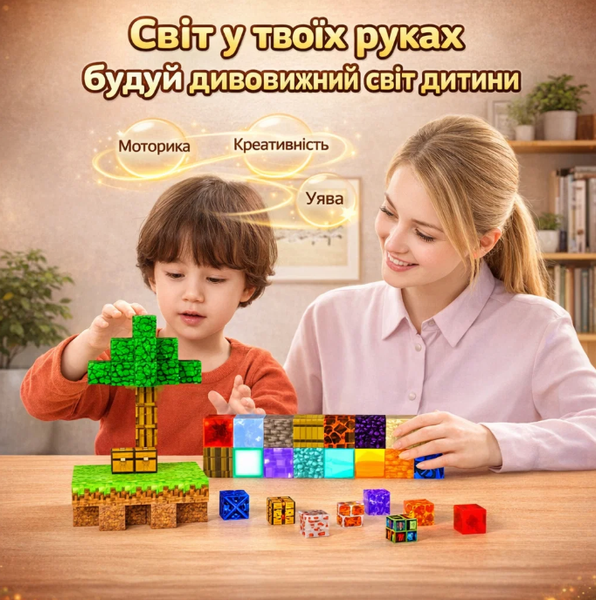 Магнитный конструктор в стиле известной игры 200 кубиков 15 фигурок пластиковый бокс для хранения детский набор для игры и развития bx20001 фото